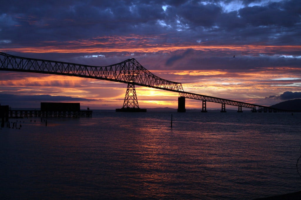 Sunset behind Astoria-Megler Bridge