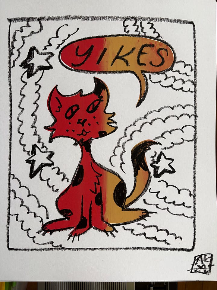 screen printed color ink posters with drawings on top