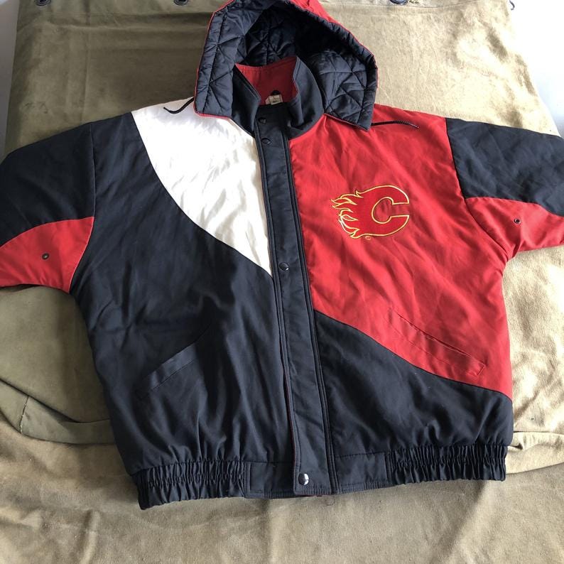 90s NHL Calgary Flames Zip Up Black and Red Cold Weather image 0