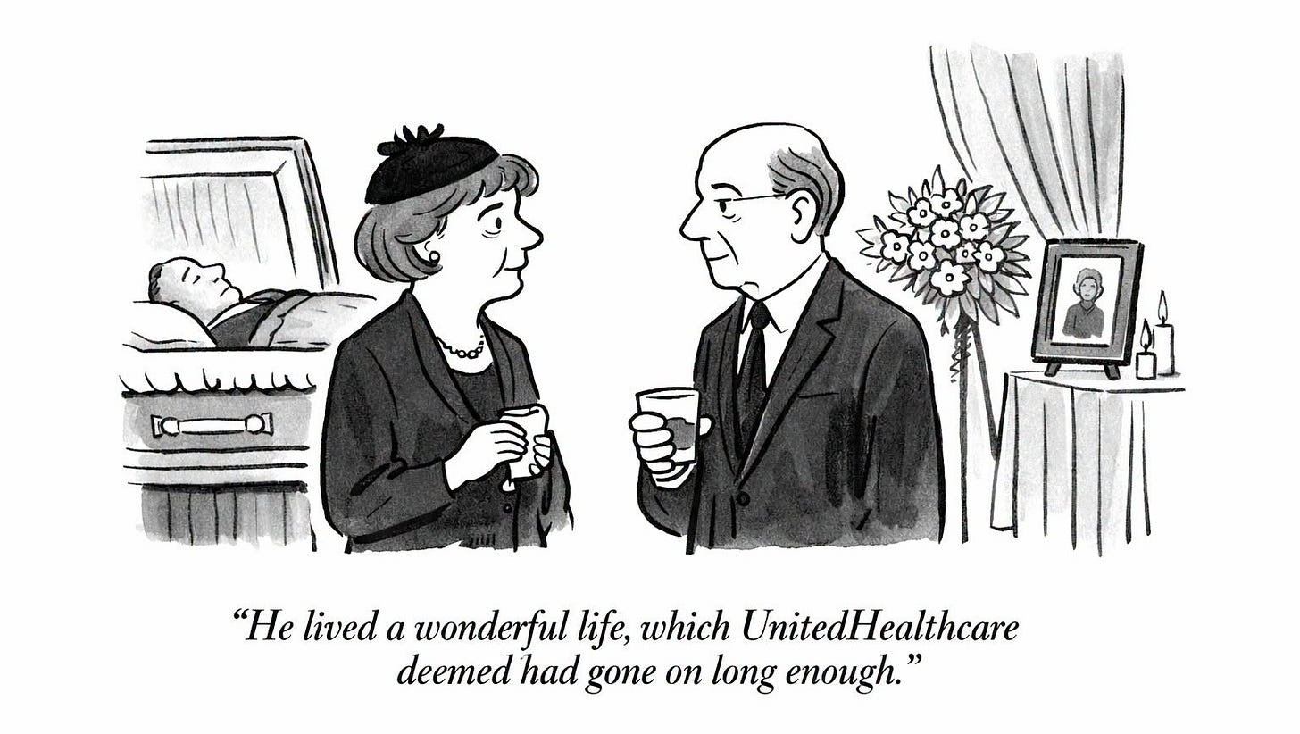 May be a doodle of text that says 'مسسللا [ዐ1 "He lived a wonderful life, which UnitedHealthcare deemed had gone on long enough."' May be a doodle of text that says 'مسسللا [ዐ1 "He lived a wonderful life, which UnitedHealthcare deemed had gone on long enough."'