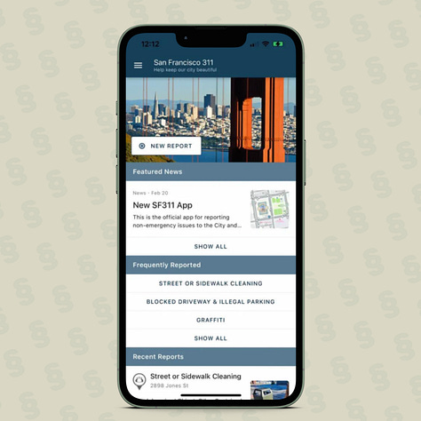 Three screenshots of San Francisco's 3-1-1 iOS Mobile App