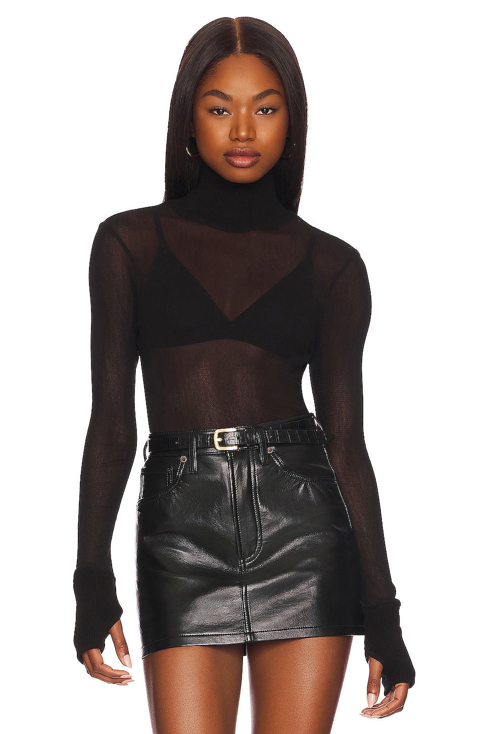 Enza Costa Mesh Cuffed Turtleneck in Black