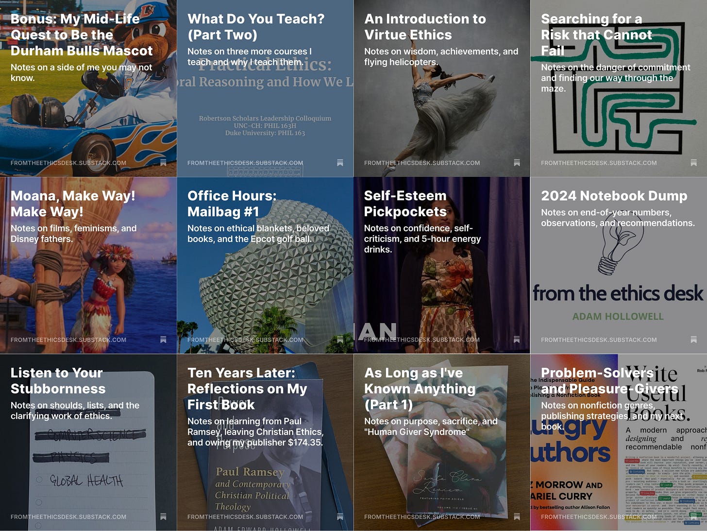 Amalgamation of more cover images from the first year of From the Ethics Desk.