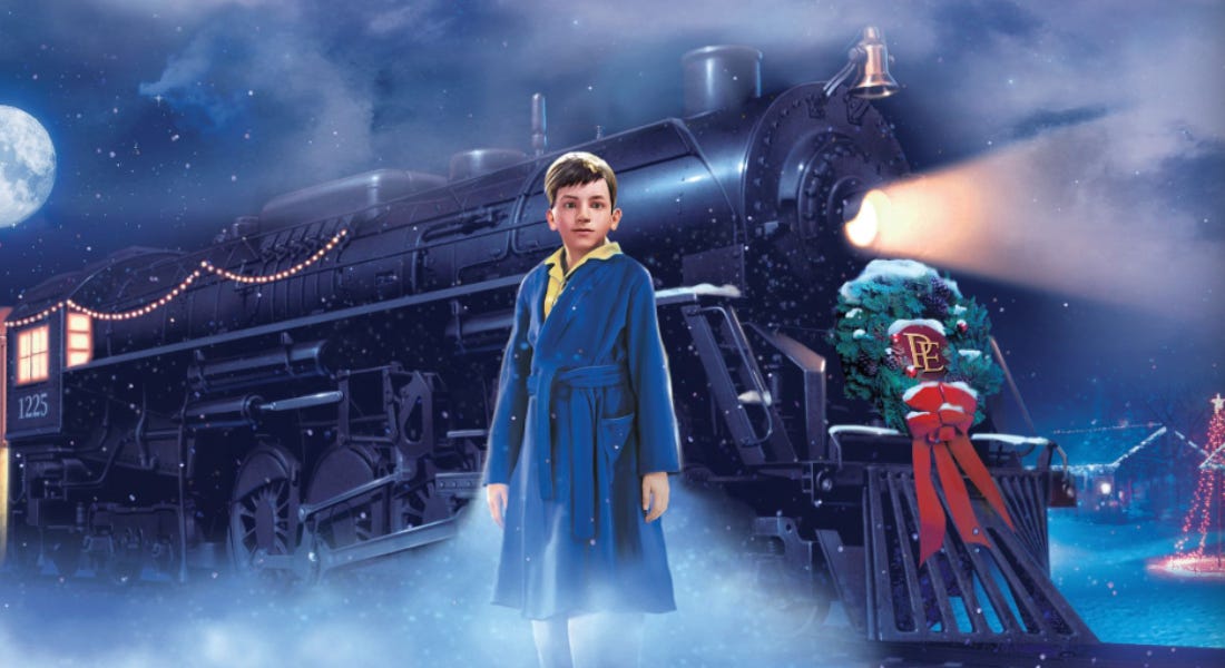 An animated boy next to a train with a night sky above him