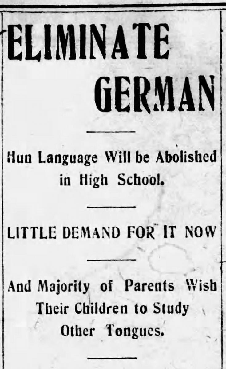 World War I and the German Language in America – German-American and  American English Dialects – UW–Madison