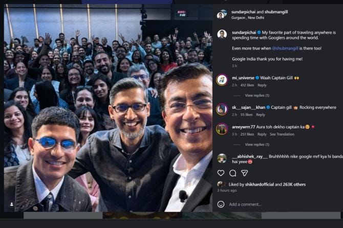 Shubman Gill Meets Sundar Pichai During Google India Visit - Rediff Cricket Shubman Gill Meets Sundar Pichai During Google India Visit - Rediff Cricket