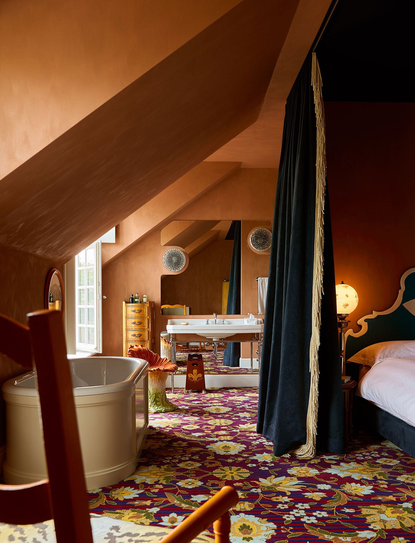 Image may contain Bed Furniture Sink Indoors Interior Design Architecture Building House Housing Loft and Room bed...