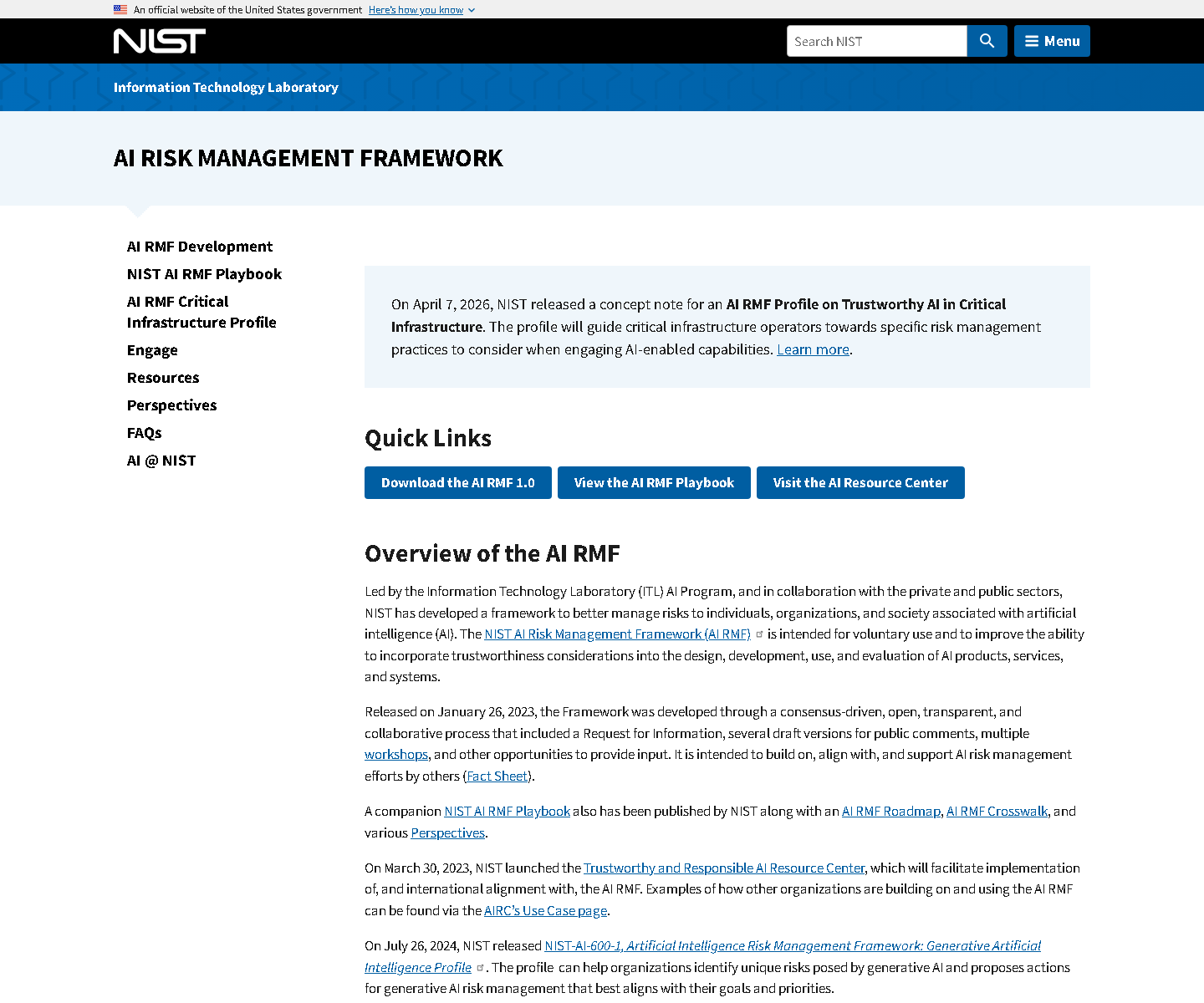 NIST AI RMF reference screenshot NIST AI RMF reference screenshot