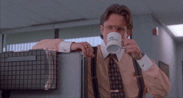 Frustrated boss sipping coffee over office cubicle in a movie scene, showing workplace fatigue with an underperforming employee. Frustrated boss sipping coffee over office cubicle in a movie scene, showing workplace fatigue with an underperforming employee.