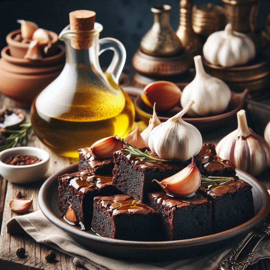 roasted garlic olive oil in brownies