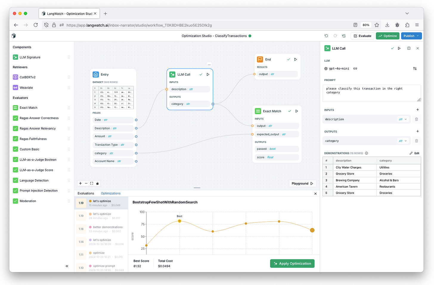 LangWatch Optimization Studio Screenshot