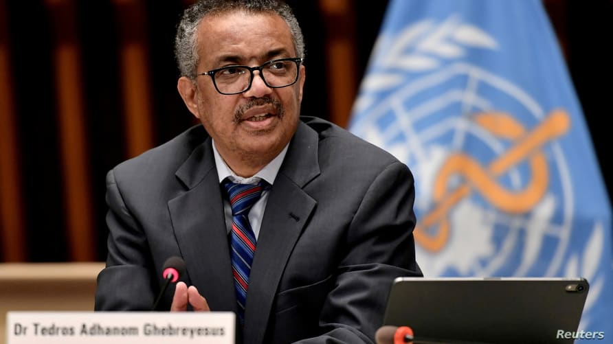 FILE PHOTO: World Health Organization Director-General Tedros Adhanom Ghebreyesus attends a news conference in Geneva