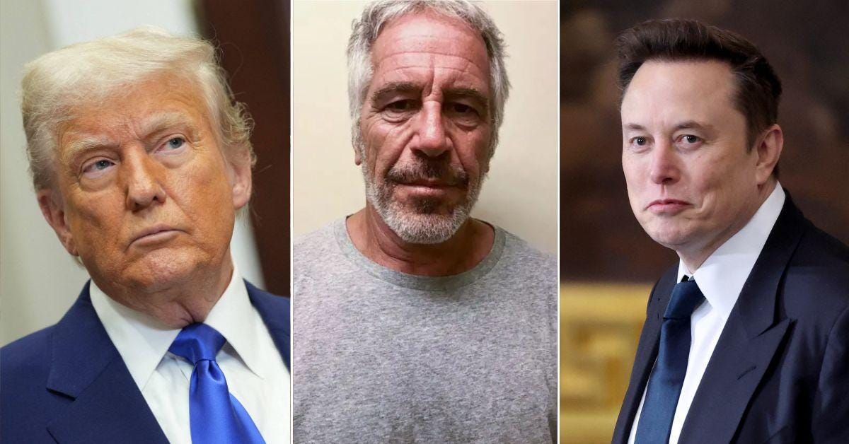 Composite photo of Donald Trump, Jeffrey Epstein and Elon Musk