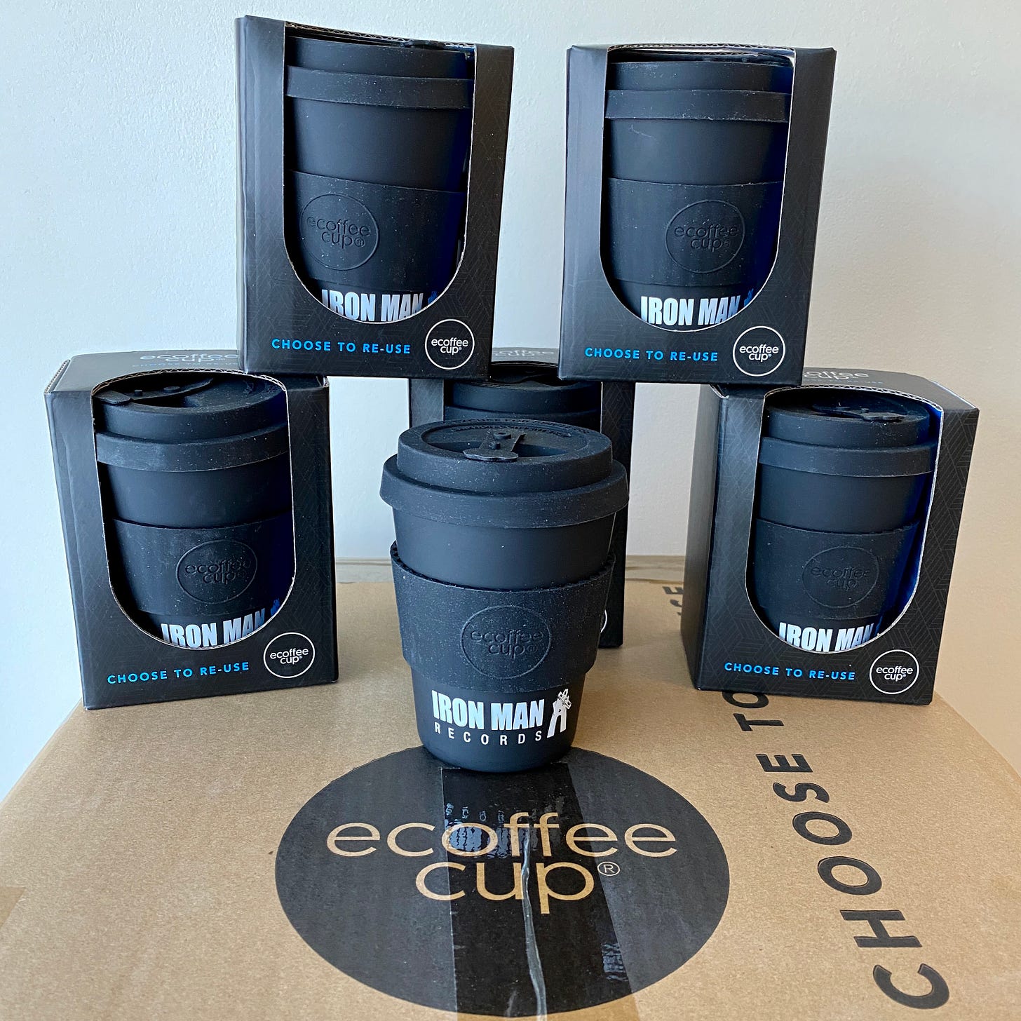 Iron Man Records Reusable Bamboo Coffee Cup - Ecoffee Cup Kerr & Napier 12oz / 350ml Black