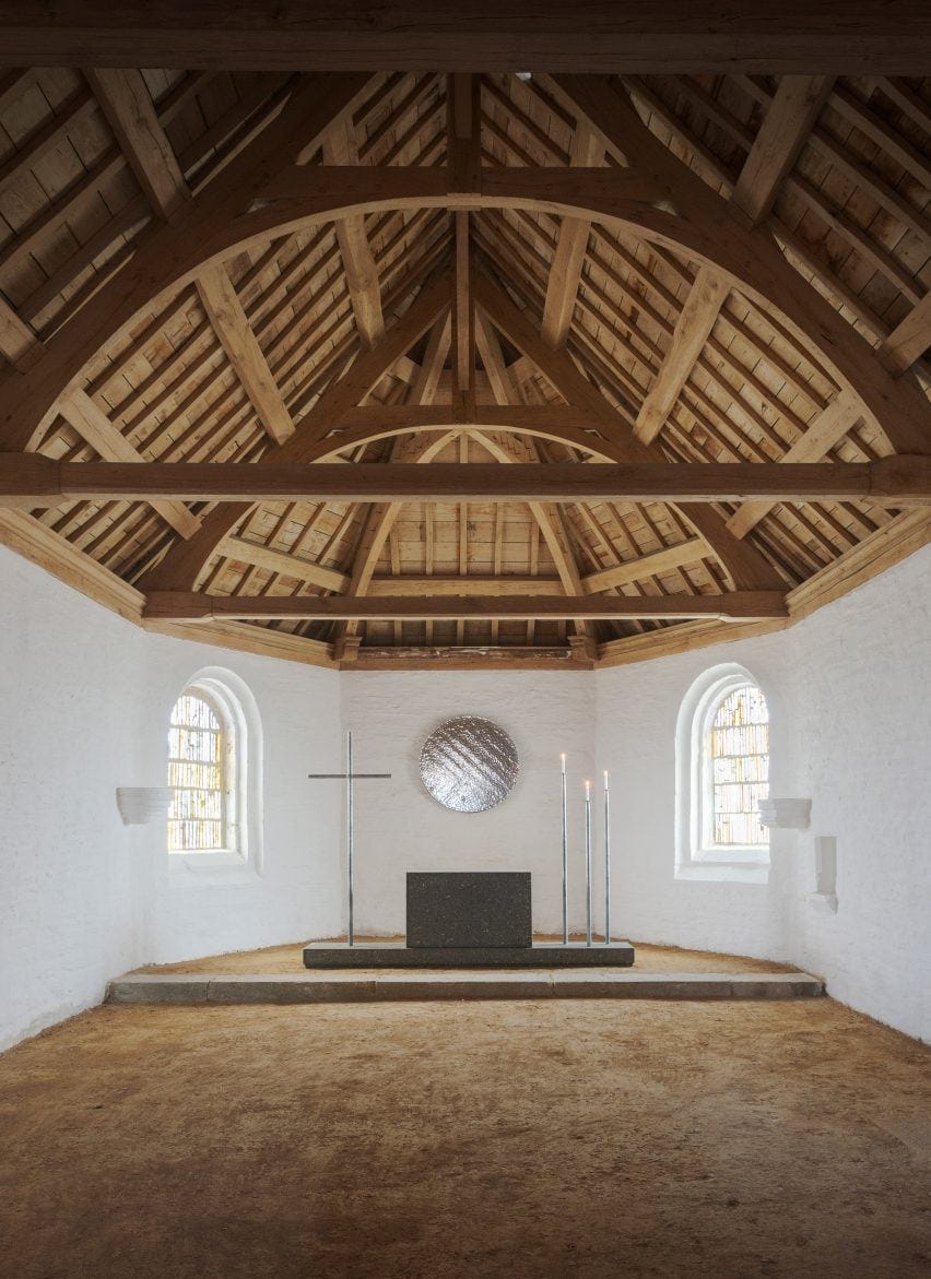 Brittany chapel interior by Ronan Bouroullec