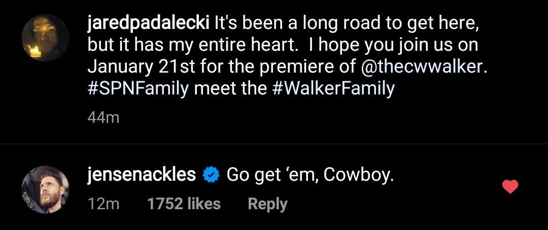 jensen ackles go get em cowboy to jared padalecki about walker show jensen ackles go get em cowboy to jared padalecki about walker show
