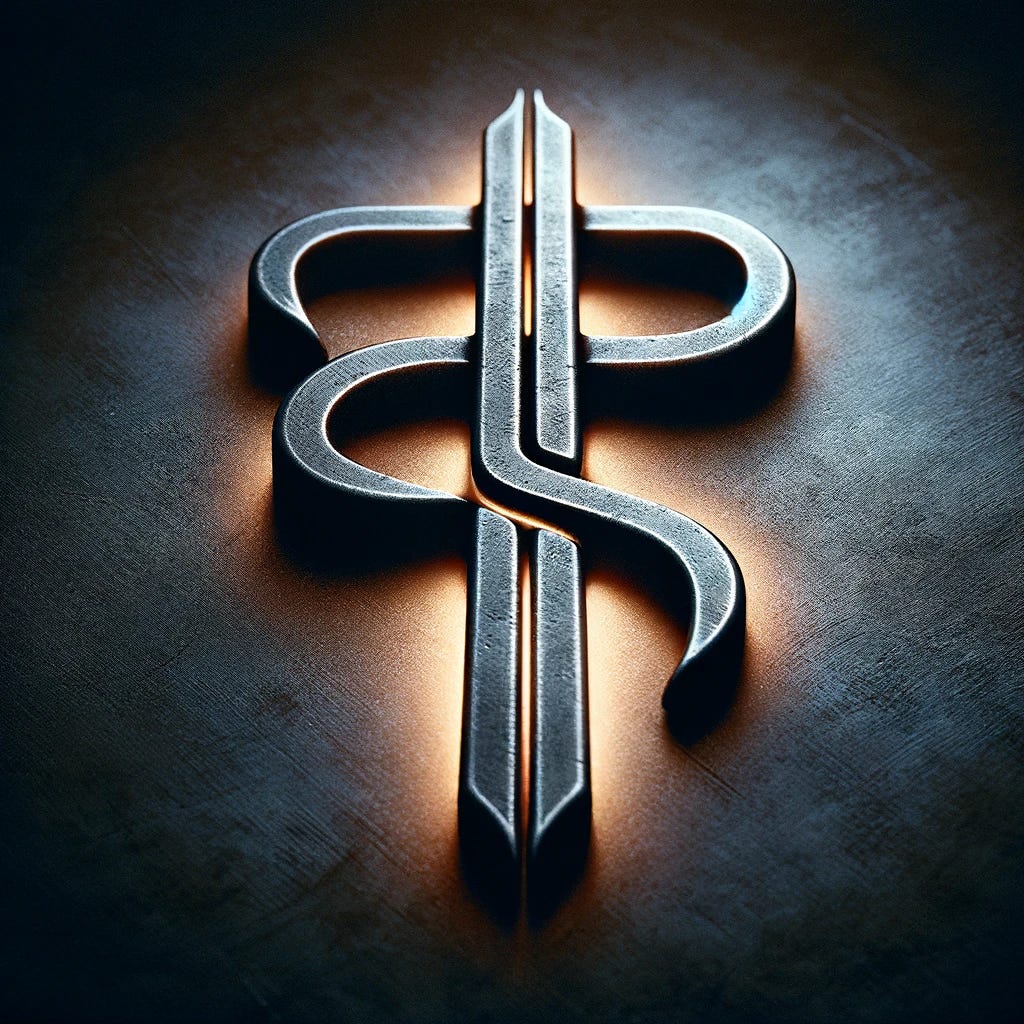 Forge a classic western cattle brand with the initials 'TS' in a minimalist design, with each letter connected by a single, continuous, and unembellished line. The design should be pared down to its most basic elements, emphasizing clean lines and readability. The 'TS' should be easily discernible with no extra decorations, reflecting the practical nature of traditional branding irons. The brand should be set against a simple, dark background that contrasts sharply with the glowing metal, highlighting the straightforward 'TS' design.