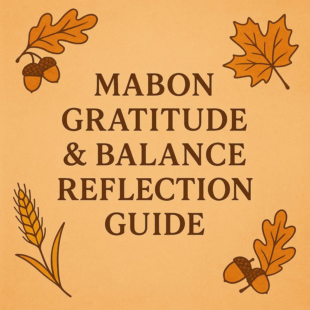 Decorative cover image for the Mabon Gratitude and Balance Reflection Guide with seasonal motifs.