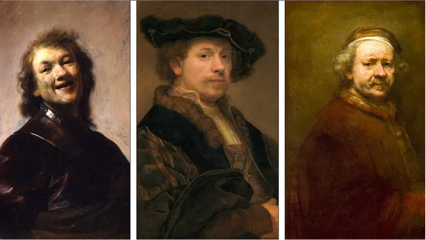 Series of self portraits by Rembrandt. Series of self portraits by Rembrandt.