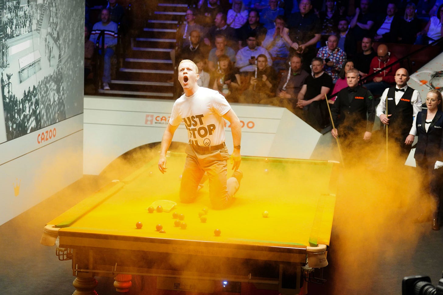 Just Stop Oil protester disrupts World Snooker Championship | CNN