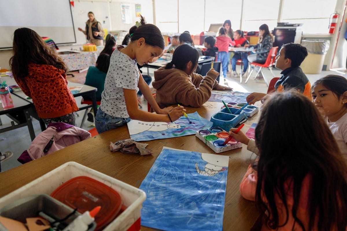 Third grade students participate in an art class at San Pasqual Valley Unified School District at Winterhaven in Imperial County on Dec. 12, 2023. Photo by Kristian Carreon for CalMatters Third grade students participate in an art class at San Pasqual Valley Unified School District at Winterhaven in Imperial County on Dec. 12, 2023. Photo by Kristian Carreon for CalMatters