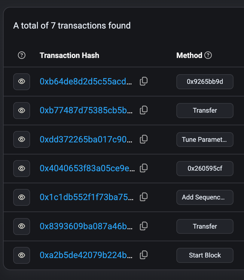 Example of how Arbiscan shows the human-readable version of the method name, or just the selector when it can't decode it.