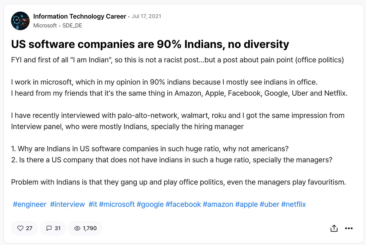Software companies are 90% indian