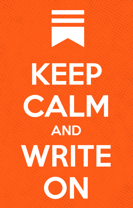 Graphic saying Keep Calm and Write On, with a Substack logo at the top instead of the standard crown symbol.