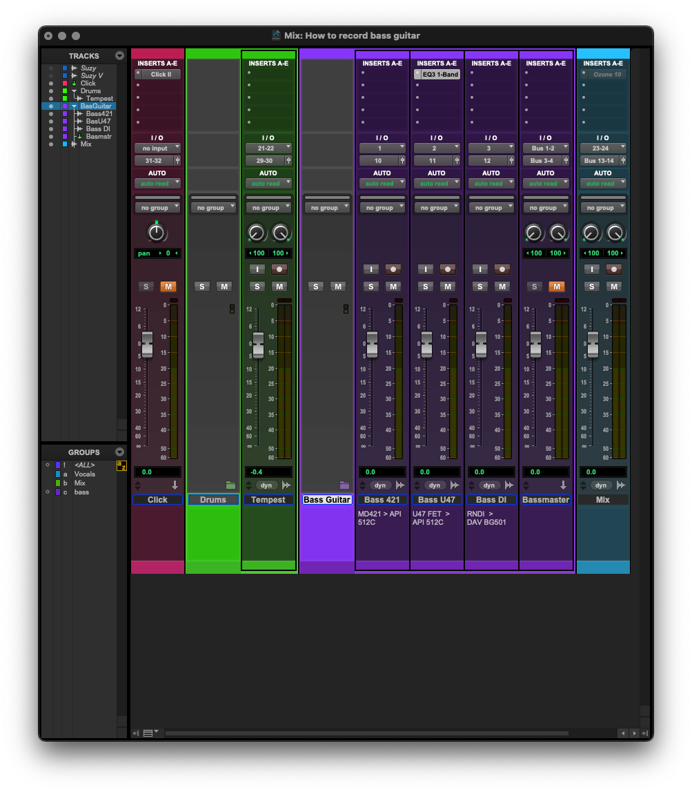 Image of the Pro Tools mix window settings