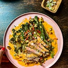Tenderstem Broccoli with Wild Garlic, ‘Steak’ & Smoky Tahini Sauce