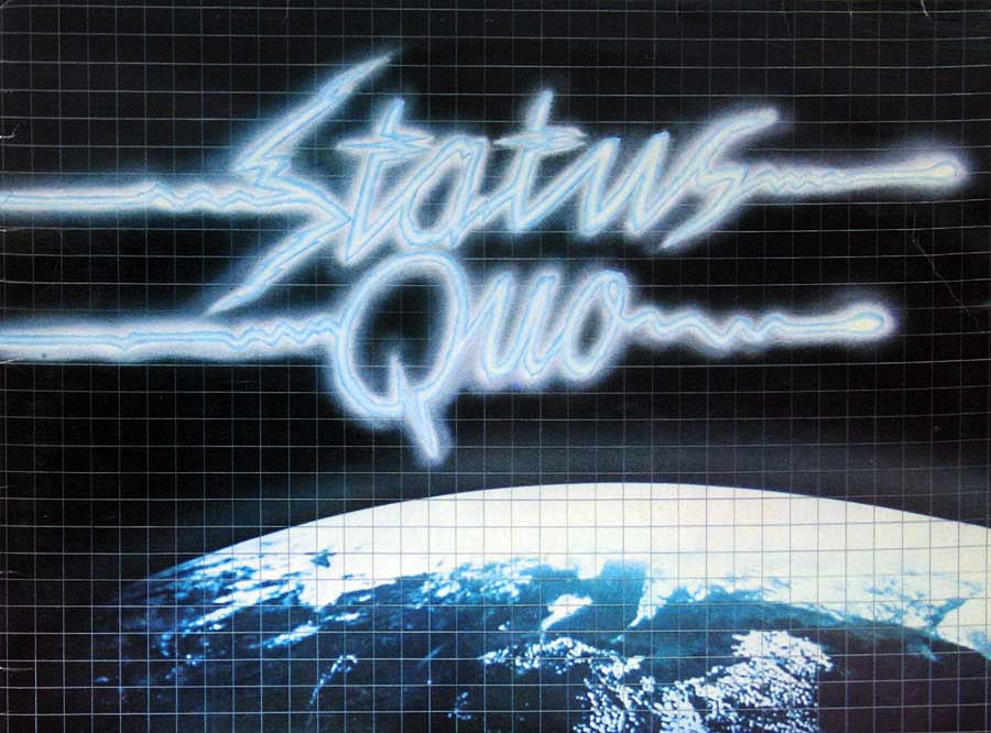 An illustration with the words "status quo" set above the Earth as seen from space.