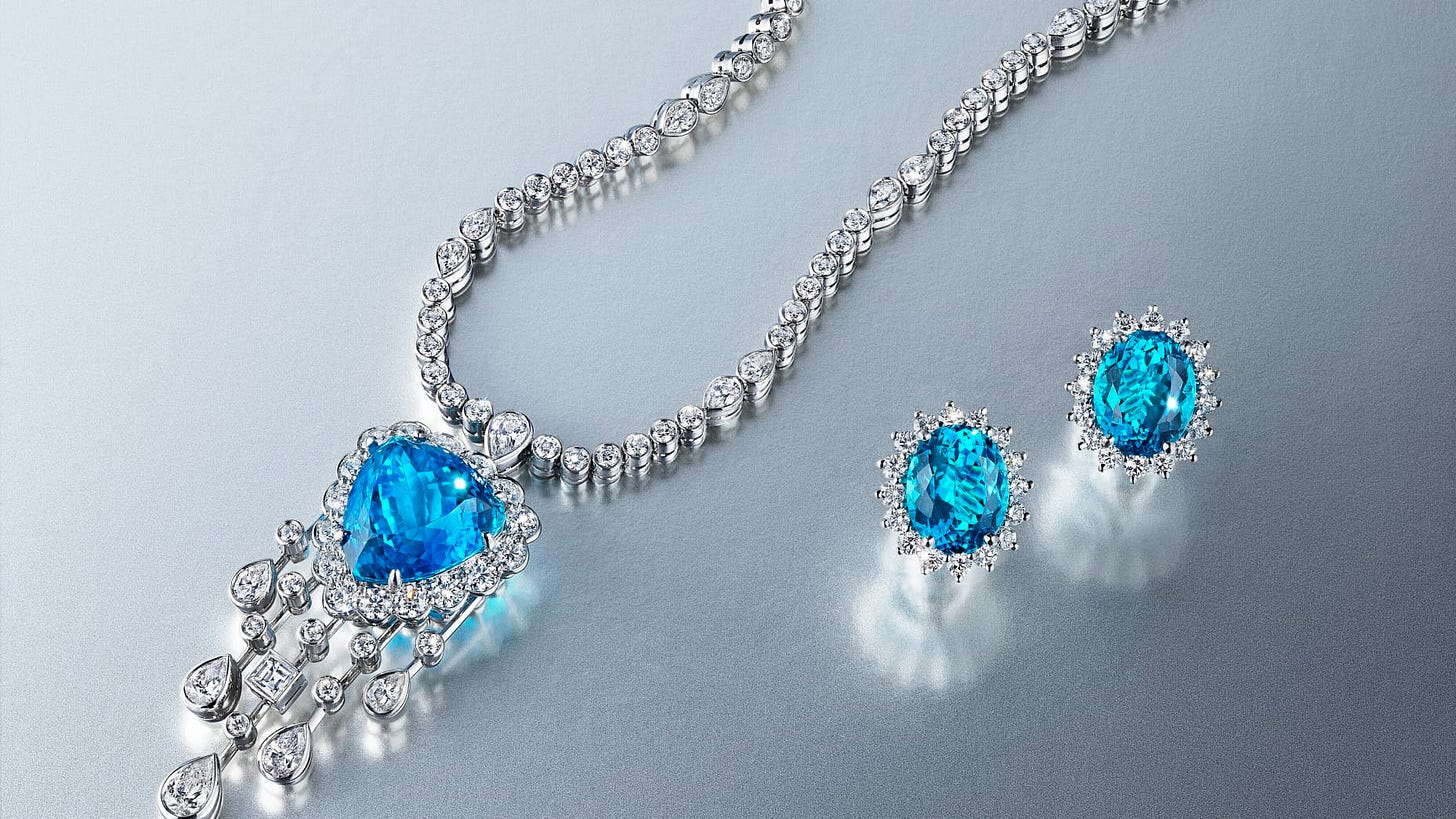 A 13.54 carat Paraiba-type tourmaline and diamond necklace by Tiffany & Co. sold at a Christie's auction in New York last December for $4.2 million, 10 times its low estimate. A 13.54 carat Paraiba-type tourmaline and diamond necklace by Tiffany & Co. sold at a Christie's auction in New York last December for $4.2 million, 10 times its low estimate.