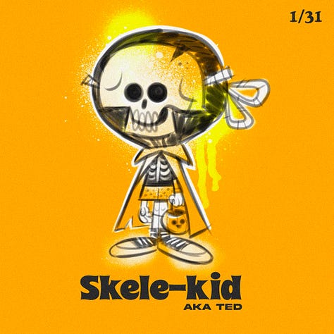 Spooky Kiddos are my custom character creations. They're kids dressed up in they're spookiest costumes. I drew one everyday for the entire month of October.