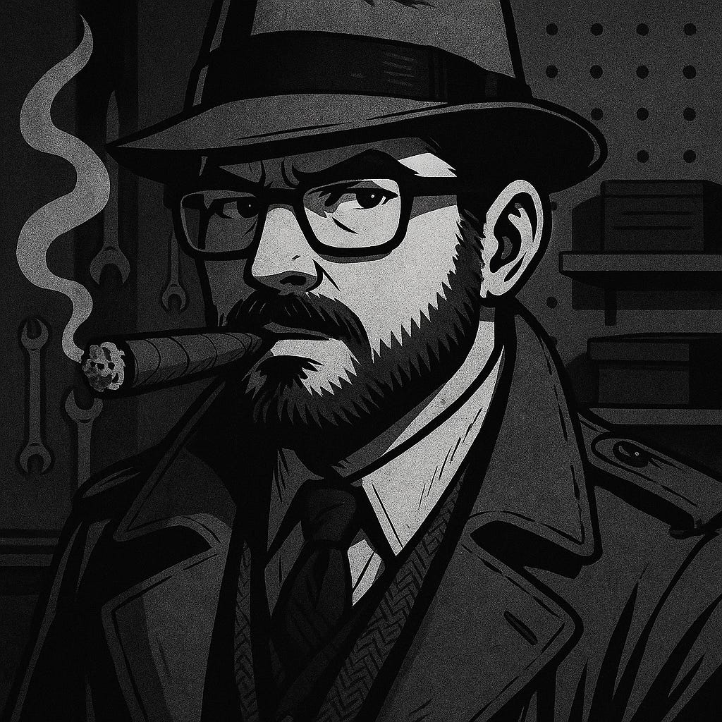 Noir Detective in Smoky Workshop Noir Detective in Smoky Workshop