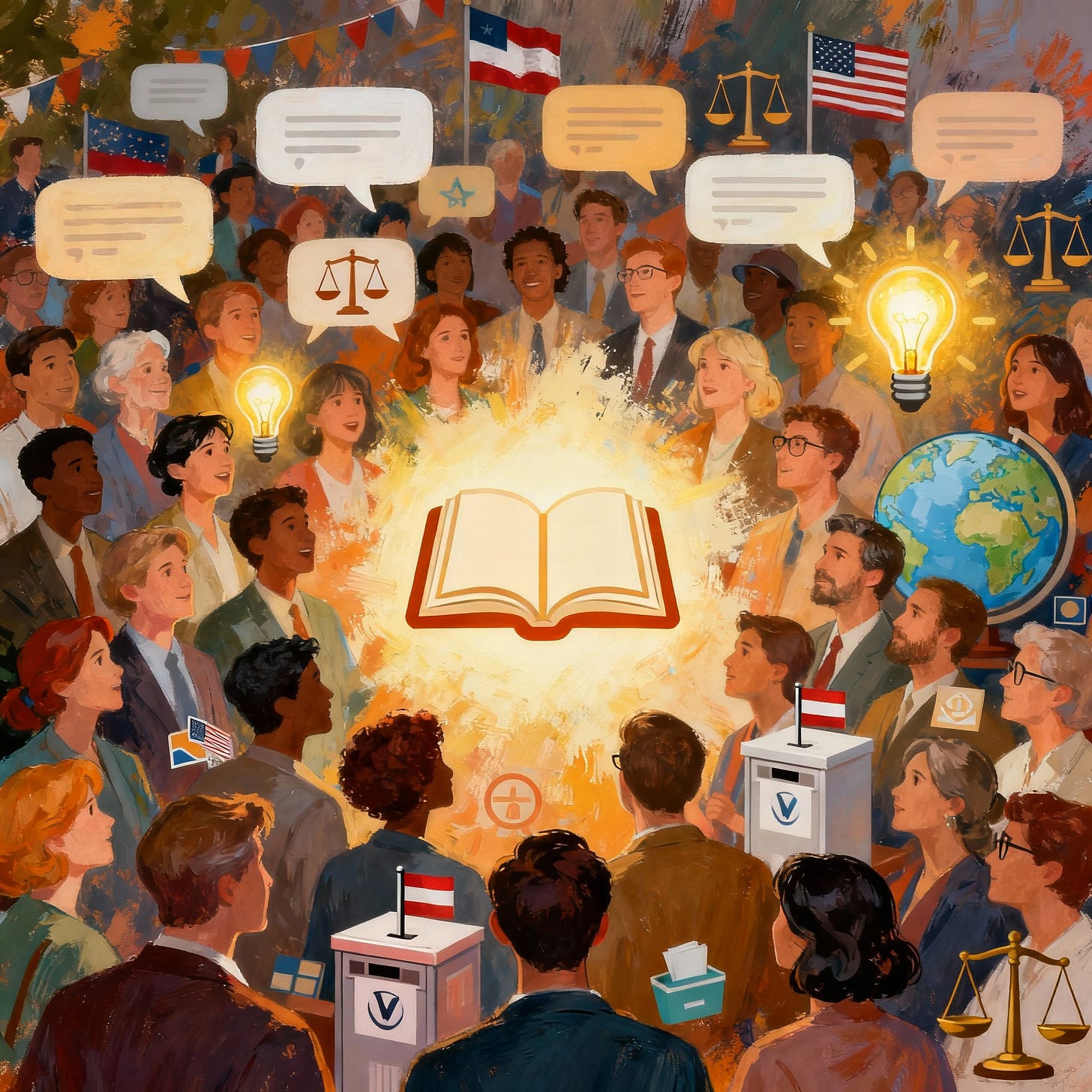 Visual metaphor for democracy, chaos, and common knowledge.