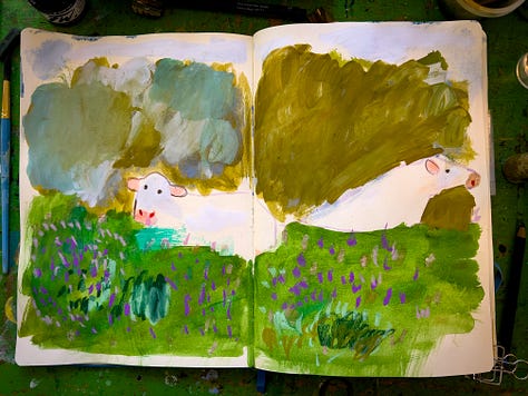 open sketchbooks with trees and forest illustrations by Beth Spencer