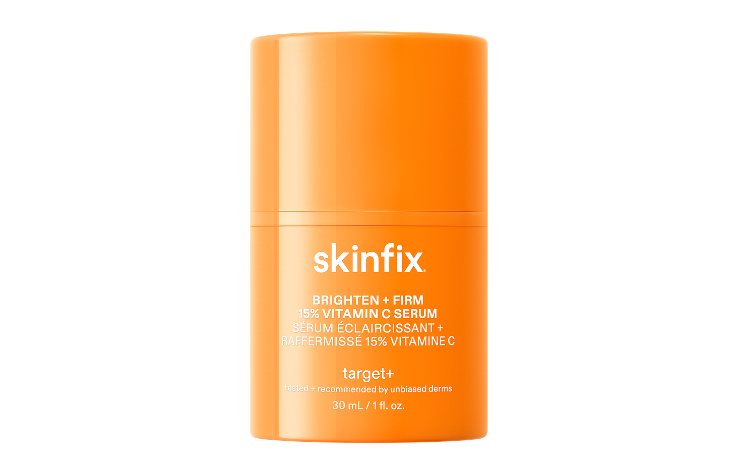 Orange skincare serum container with 'skinfix' branding on a white background Orange skincare serum container with 'skinfix' branding on a white background