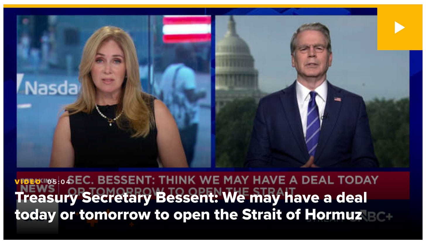Bessent na CNBC: “pode haver acordo hoje ou amanhã pra abrir o estreito” (CNBC) Bessent na CNBC: “pode haver acordo hoje ou amanhã pra abrir o estreito” (CNBC)