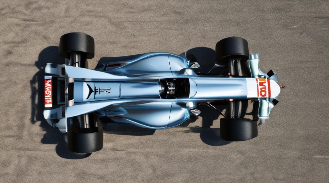 Formula one car view from above the car 