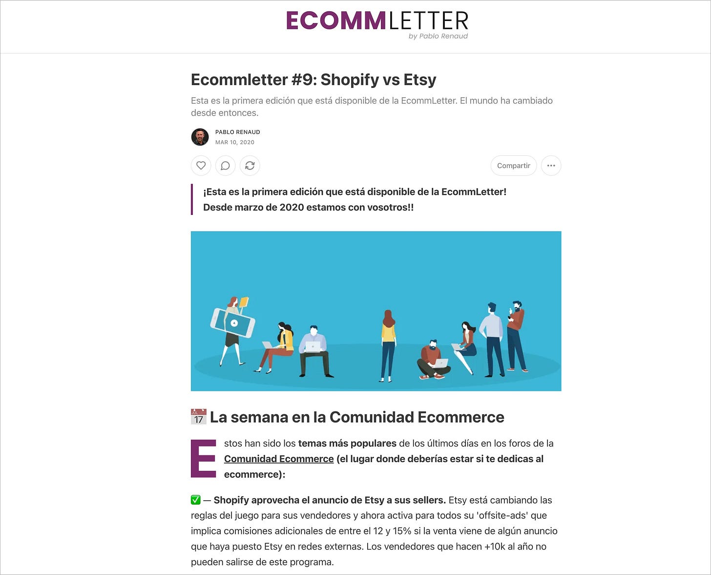 Pantallazo de una edición de la EcommLetter del año 2020. 