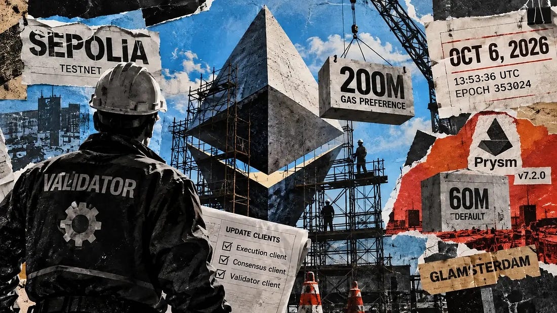Sepolia validator faces a 200 million gas target and a 60 million default before the October 6 Glamsterdam test.