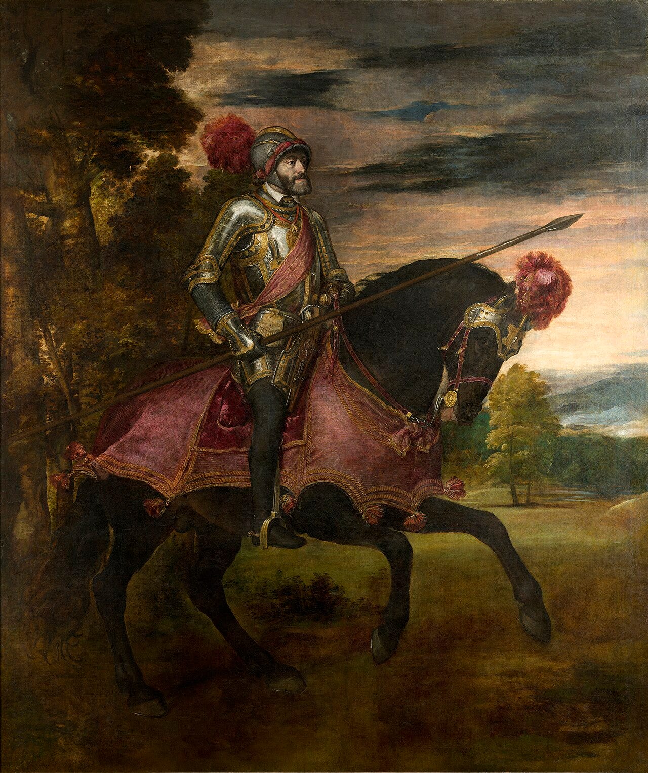 Emperor Charles V in armor on horseback at dawn Emperor Charles V in armor on horseback at dawn