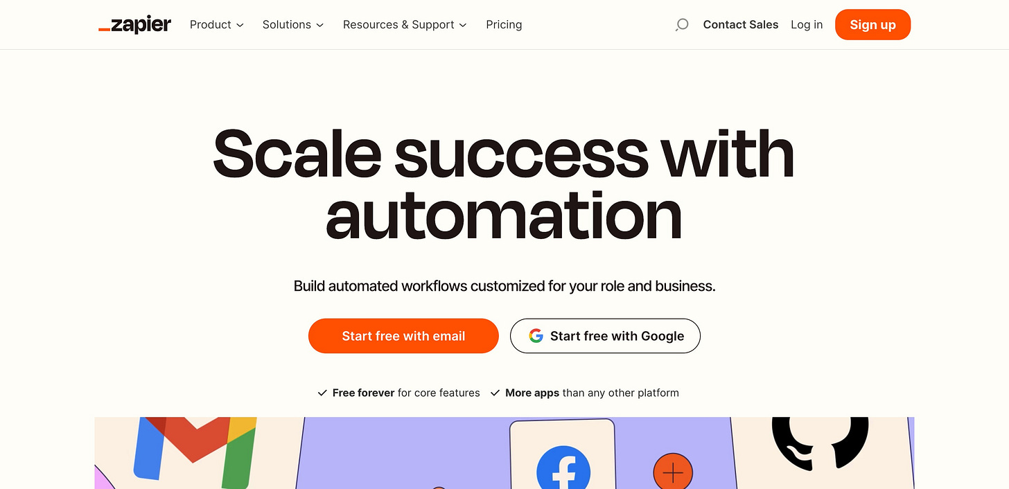 The Zapier sign-up page