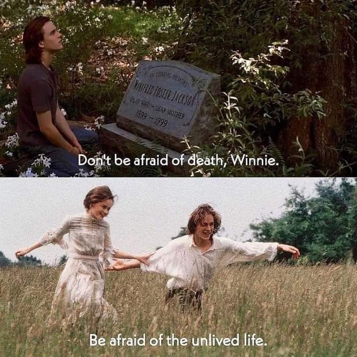 This may contain: two women are running through the grass in front of a grave and one is holding her hands out This may contain: two women are running through the grass in front of a grave and one is holding her hands out