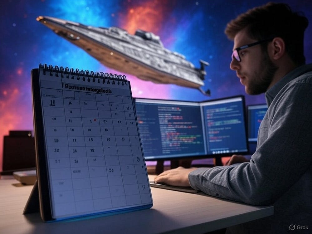 A digital calendar with highlighted Postman Intergalactic events