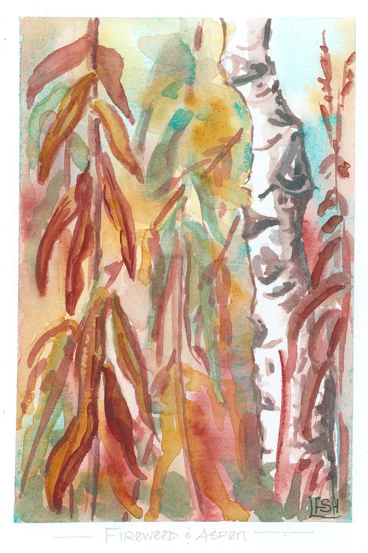 fireweed leaves in red and gold watercolor