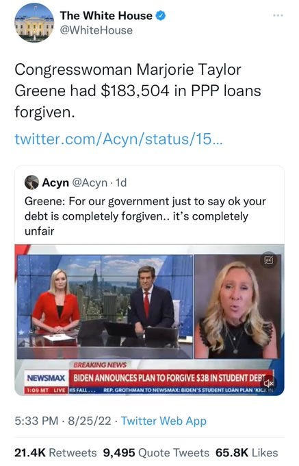 White House official Twitter calls out student debt forgiveness objectors  over their PPP loans | Mashable