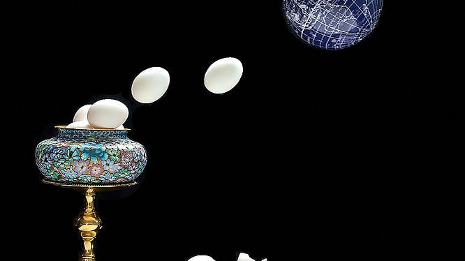 Eggs floating off to a blue world concept image