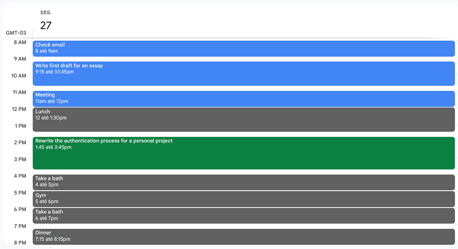 Screenshot of the same calendar, but with buffer timers between tasks Screenshot of the same calendar, but with buffer timers between tasks