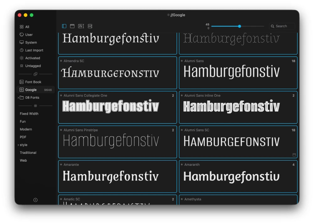 typekit fonttimanagerin päänäkymä